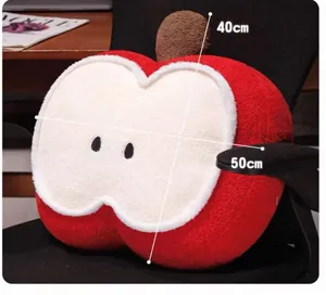 Close-up showing the 50cm width and 40cm height dimensions of this cute apple plush pillow