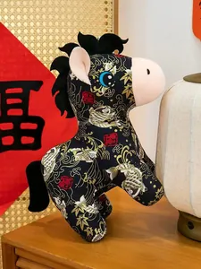 Detailed view of the Guochao style horse plush toy with traditional fish pattern