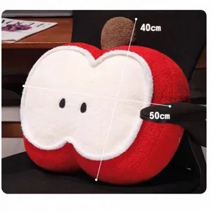 Cute red apple plush pillow with dot eyes and soft texture, measures 40cm by 50cm