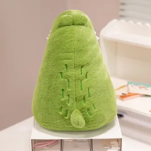 Back view of a soft green crocodile plush toy with embroidered details