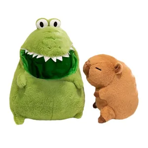 Cute green crocodile and brown capybara plush toy set for kids birthday gift