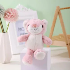 Adorable pink and white plush tiger keychain ornament for handbags and backpacks
