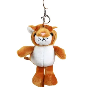 Cute brown and white striped tiger plush keychain pendant for backpacks and bags