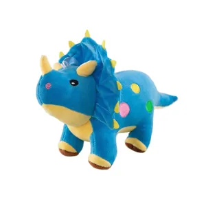 Adorabile peluche triceratopo blu bambola dinosauro con macchie ricamate colorate