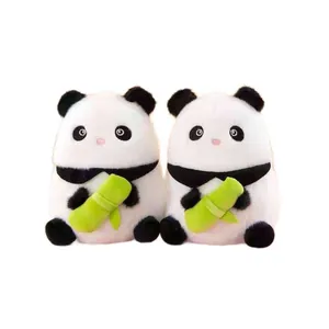 Pair of cute 8-inch panda plush dolls holding bamboo sticks, soft stuffed animal toys