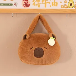 Macro view of the soft brown faux fur material on this cute Capybara plush bag
