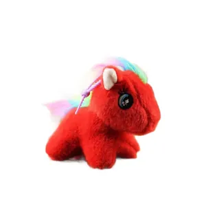 Cute red plush pony keychain with rainbow mane and tail bag charm toy