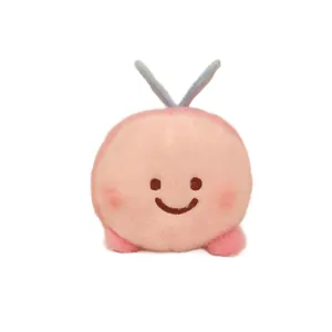 Cute pink round bee plush toy with a smiley face and blue wings, perfect for kids