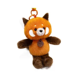 Adorable plush red panda keychain charm with soft fur for backpack decoration gift