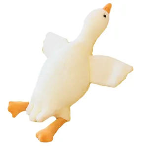 Large white goose plush toy soft huggable pillow for sleeping and home decoration