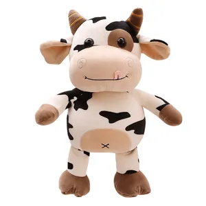 Cute standing spotted cow plush toy, soft stuffed animal gift for kids and adults.