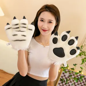 Guantes de peluche blancos realistas con patas de tigre para cosplay y representaciones de animales
