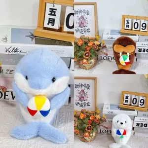 Cute Ocean Animal Plush Toys Sea Lion Dolphin Walrus Holding Ball Soft Stuffed Animal Doll For Kids Birthday Gift Home Decor