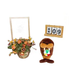 Adorable brown walrus plush toy holding a colorful beach ball, perfect kids gift.