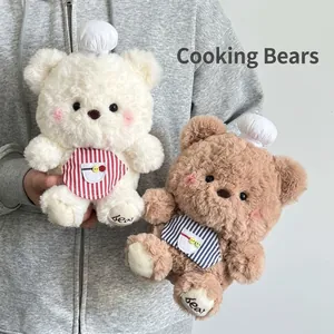 Cute Chef Bear Plush Toy Soft Long Plush Teddy Bear With Chef Hat And Striped Apron For Kids Birthday Wedding Party Gift Home Decor