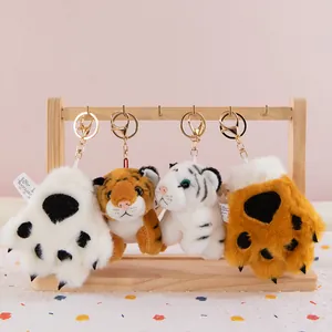 Llavero de Peluche de Tigre Realista Lindo Muñeco de Tigre Blanco Colgante de Bolsa Peluche de Pata de Tigre Suave Regalo para Niños
