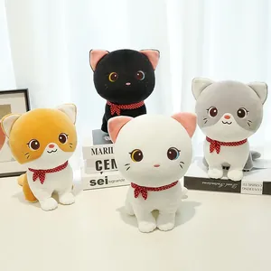 Cute Cat Plush Toy Stuffed Animal Soft Kitten Doll With Red Polka Dot Scarf Decorative Throw Pillow For Kids Birthday Gift