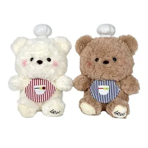 Pair of cute 8-inch chef teddy bear plush toys in white and brown colors for gifts