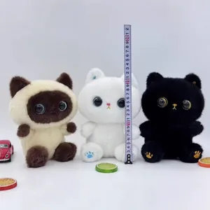 Cute Cat Plush Toy Desk Companion Soft Stuffed Animal Doll For Girls Kids Room Decoration Birthday Gift White Black Brown