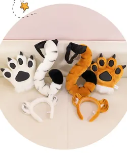 Plush tiger costume set including paws, tails, and ear headbands in white and orange