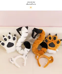 Plush tiger costume set including animal paws, curved tail, and ears headband for kids