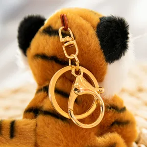 Lindo llavero de peluche de tigre con cierre de mosquetón dorado de primera calidad