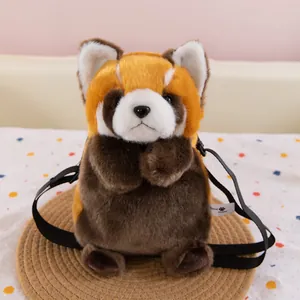 Detailed view of a cute plush red panda crossbody bag with soft faux fur texture details