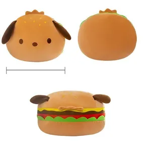 Schattig puppy burger pluche kussen met voor-, achter- en zijaanzicht voor kids