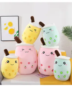 A collection of colorful boba tea plush toys in various sizes and cute expressions