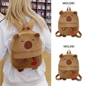 Cute brown capybara plush backpack with adorable animal design for girls