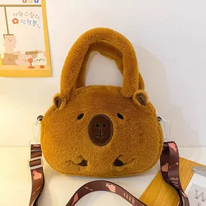 Sac en Peluche Capybara Mignon Forme d'Animal Dessin Animé Sac Bandoulière Doux Sac à Main pour Enfants Femmes Accessoires Mode Cadeau