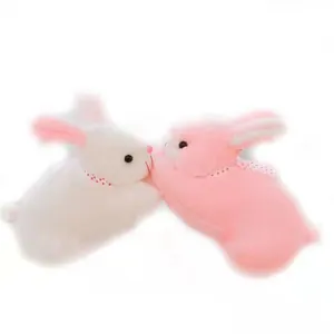 Pair of mini plush bunny toys in white and pink, cute simulation rabbit dolls for gift.