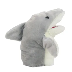 Cute grey and white shark plush hand puppet toy for kids storytelling and role play