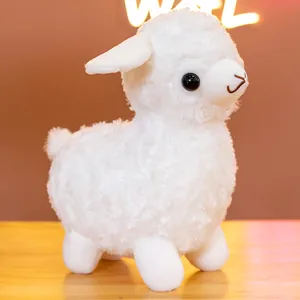 Adorable white alpaca sheep plush toy with fluffy texture and cute face for kids gift