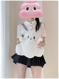 Cute white plush ghost backpack for women in a kawaii Japanese style