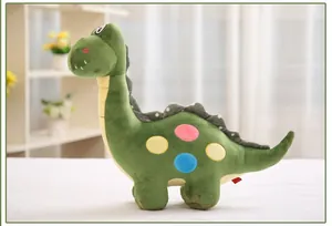 Morbido peluche di dinosauro verde a collo lungo con pois colorati per arredo