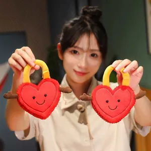 Creative heart-shaped lock plush toy held by a model, soft stuffed doll for cute gifts