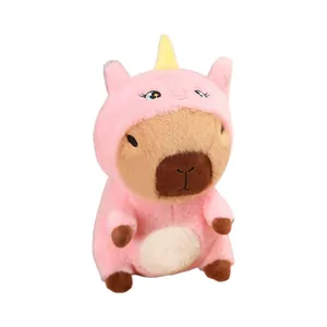 Cute Capybara plush toy dressed in a soft pink unicorn costume for kids and gifts