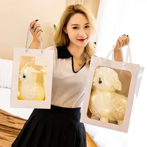 Simpatico peluche di alpaca bianco in una borsa regalo con calde luci a LED