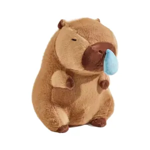 Adorable capybara plush toy with snot bubble design soft stuffed animal hug pillow