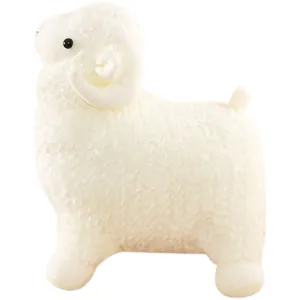Großes flauschiges weißes Schaf-Stofftier, Lamm-Puppe mit Hörnern, Geschenk für Mädchen