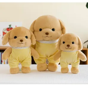 Adorable three-piece golden retriever plush puppy toy set in cute yellow rompers