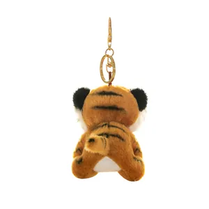 Lindo llavero de tigre de peluche pequeño con anillo de metal dorado para bolsos y llaves
