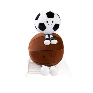 Cute football and basketball plush toy dolls with smiley faces and soft legs