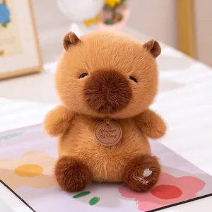 Close-up of a cute brown capybara plush toy with detailed soft fur texture