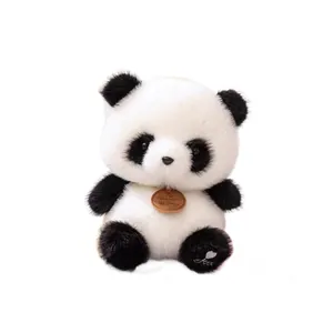 Adorable plush panda toy for kids with heart embroidery and decorative wooden neck tag