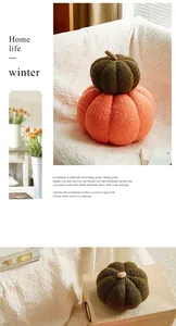 Cozy orange and green pumpkin-shaped boucle plush throw pillows for elegant home decor.
