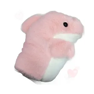Adorable pink and white shark plush hand puppet toy for storytelling and creative play