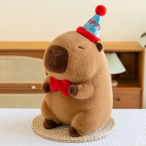 Süßes Wasserschwein Plüschtier Mit Happy Birthday Hut Und Roter Fliege Weiche Stofftierpuppe Geburtstagsgeschenk Für Kinder