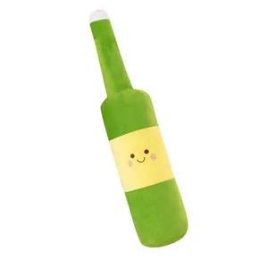Soft green wine bottle shaped plush pillow with a cute cartoon smiley face cushion